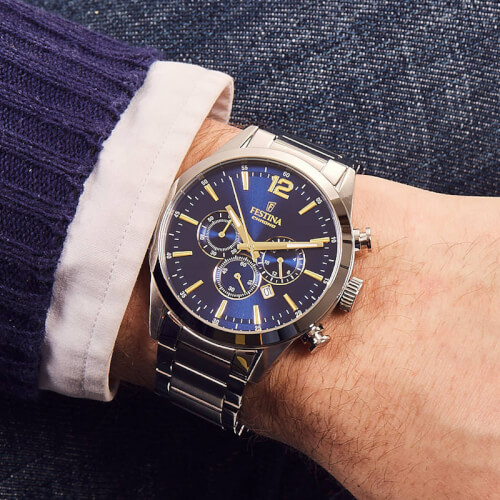 Orologio Festina Crono Uomo in Acciaio Blu 435mm F120343-9-1 - Un orologio di qualità per gli uomini che amano lo stile classico e moderno allo stesso tempo.